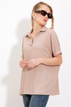 Kadın Bisküvi Oversize Polo Yaka Örme Bluz 0486