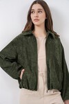 Kadın Büzgülü Oversize Kadife Ceket 0733 - Haki