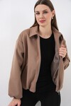 Kadın Büzgülü Oversize Kaşe Ceket 0728 - Bisküvi