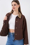 Kadın Cep Detaylı Kısa Ceket 5975 - Kahverengi