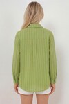 Kadın Çizgili Oversize Gömlek 20293 - E.Yeşil