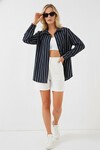 Kadın Çizgili Oversize Gömlek 20293 - Lacivert