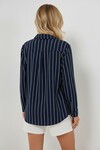 Kadın Çizgili Oversize Gömlek 20293 - Lacivert
