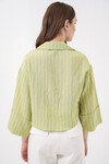 Kadın Çizgili Oversize Kısa Gömlek 20326 - E.Yeşil
