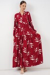 Kadın Desenli Uzun Tesettür Elbise 2585 - E. Bordo