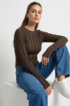 Kadın Dokulu Örme Bluz 980 - Kahverengi