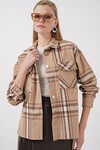 Kadın Ekose Desen Oversize Oduncu Gömlek 3854 - A.Bej