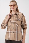Kadın Ekose Desen Oversize Oduncu Gömlek 3854 - A.Bej