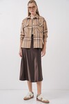 Kadın Ekose Desen Oversize Oduncu Gömlek 3854 - A.Bej