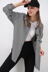 Kadın Ekose Desen Oversize Oduncu Gömlek 3854 - Siyah - Beyaz