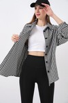 Kadın Ekose Desen Oversize Oduncu Gömlek 3854 - Siyah - Beyaz