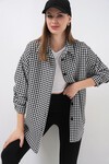 Kadın Ekose Desen Oversize Oduncu Gömlek 3854 - Siyah - Beyaz
