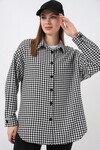 Kadın Ekose Desen Oversize Oduncu Gömlek 3854 - Siyah - Beyaz