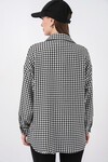 Kadın Ekose Desen Oversize Oduncu Gömlek 3854 - Siyah - Beyaz
