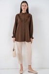 Kadın Fırfırlı Uzun Gömlek Tunik 5986 - Kahverengi