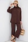 Kadın Gömlek Pantolon İkili Takım 30063 - Kahverengi