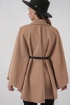Kadın Kemerli Kaşe Panço 9170 - Camel
