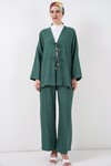 Kadın Keten Kimono İkili Takım 6727 - Zümrüt Yeşili