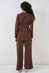 Kadın Kimono Pantolon Kumaş Takım 30054 - Kahverengi