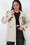 Kadın Kruvaze Yaka Kısa Trençkot 5980 - Bej