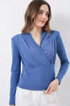 Kadın Omuz Vatkalı Kruvaze Yaka Bluz 942 - İndigo