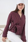 Kadın Önü Bağlamalı Çizgili Gömlek 20362 - Bordo