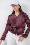 Kadın Önü Bağlamalı Çizgili Gömlek 20362 - Bordo
