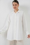 Kadın Oversize Bağcıklı Gömlek 5954 - Beyaz