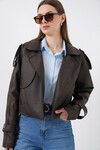 Kadın Oversize Deri Mont Ceket 1047 - Kahverengi