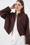 Kadın Oversize Fermuarlı Ceket 0735 - Kahverengi