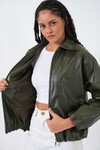 Kadın Oversize Suni Deri Ceket 1049 - Haki