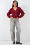 Kadın Oversize Triko Hırka 15966 - Bordo