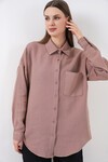 Kadın Tek Cepli Oversize Müslin Gömlek 20353 - Gül Kurusu