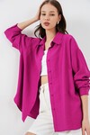 Kadın Uzun Oversize Gömlek 20334 - Koyu Pembe