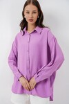 Kadın Uzun Oversize Gömlek 20334 - Lila