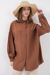 Kadın Uzun Oversize Gömlek 5965 - Sütlü Kahve