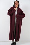 Kadın Uzun Oversize Triko Hırka 15924 - Bordo