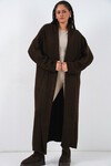 Kadın Uzun Oversize Triko Hırka 15924 - Kahverengi