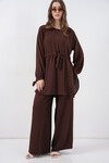 Kadın Uzun Tunik Pantolon İkili Takım 6719 - Kahverengi