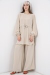 Kadın Uzun Tunik Pantolon İkili Takım 6719 - Krem