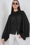 Kadın Yarasa Kol Oversize Gömlek 20368 - Siyah