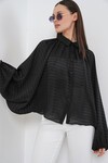 Kadın Yarasa Kol Oversize Gömlek 20368 - Siyah