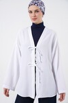 Keten Tesettür Kimono 5968 - Beyaz