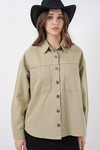 Merterium 20192 Oversize Gabardin Gömlek Ceket - Haki
