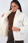 Merterium 5194 Kadın Peluş Mont Ceket - Ekru