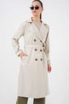 Merterium 5853 Kruvaze Yaka Arkası Baskılı Trençkot - A.Bej