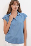 20123 Polo Yaka Örme Bluz - İndigo