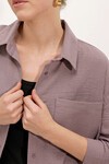 20153 Tek Cepli Oversize Keten Gömlek - Koyu Lila