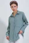 20153 Tek Cepli Oversize Keten Gömlek - Mint