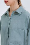 20153 Tek Cepli Oversize Keten Gömlek - Mint